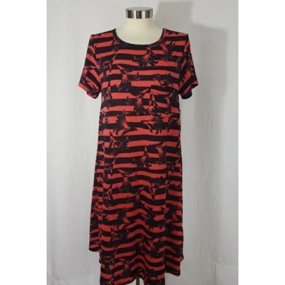 NWT Lularoe S Carly red black stripe floral dress